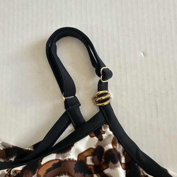 Maxine of Hollywood Ruffle Top One Piece Black & Brown Swimsuit size L/XL - Picture 7 of 10